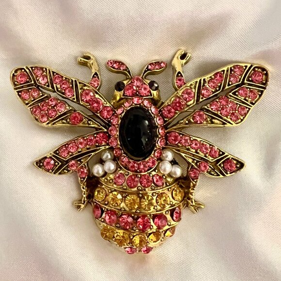 🧷Gorgeous XL Vintage-Inspired Bee/Fly Brooch - Rhinestones, Faux Pearls - Picture 1 of 3